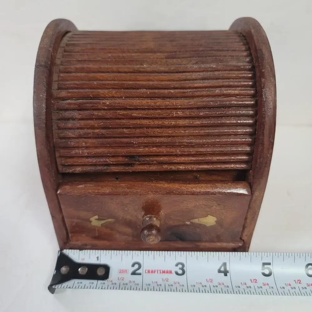 Vintage Hand Carved Unique Design Drawer Wood & brass Jewelry Box Cigarette Box